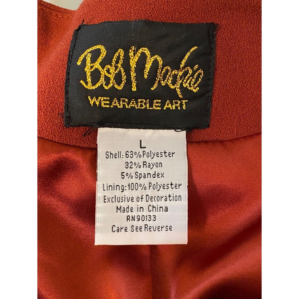 BOB MACKIE Wearable Art Women's L Blazer Jacket Fleur de Lis Burnt Orange Gold - Picture 7 of 9